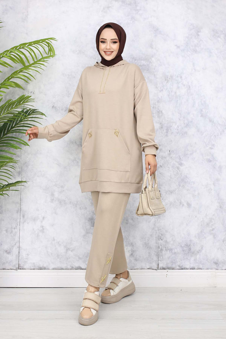 BNG Women Gold Accessorized Two-Piece Set Beige 4580 - Toretsk