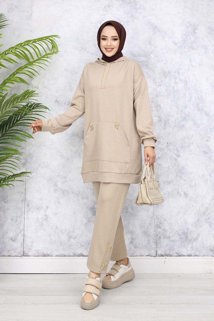 BNG Women Gold Accessorized Two-Piece Set Beige 4580 - Toretsk