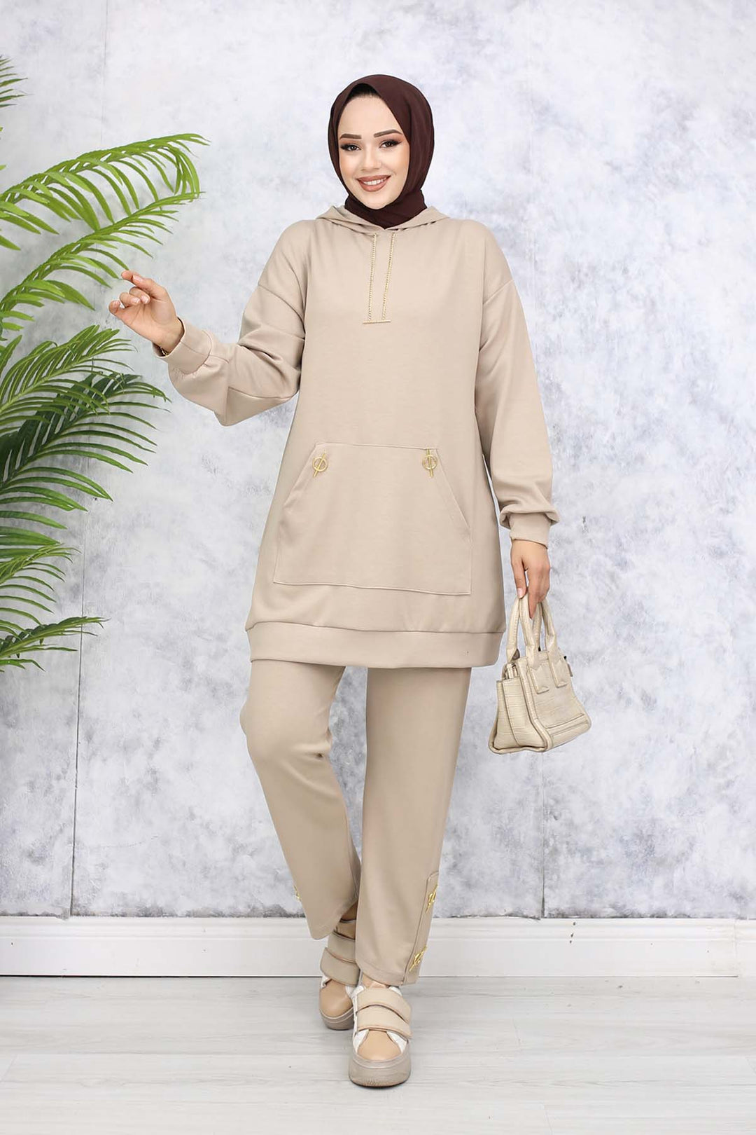 BNG Women Gold Accessorized Two-Piece Set Beige 4580 - Toretsk