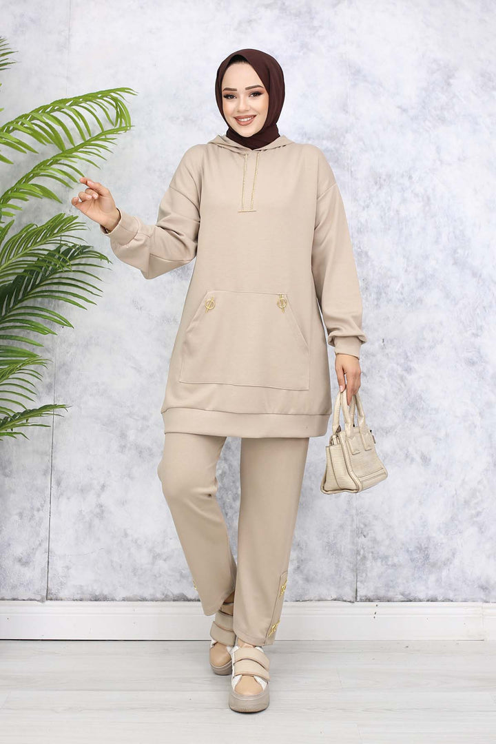 BNG Women Gold Accessorized Two-Piece Set Beige 4580 - Toretsk