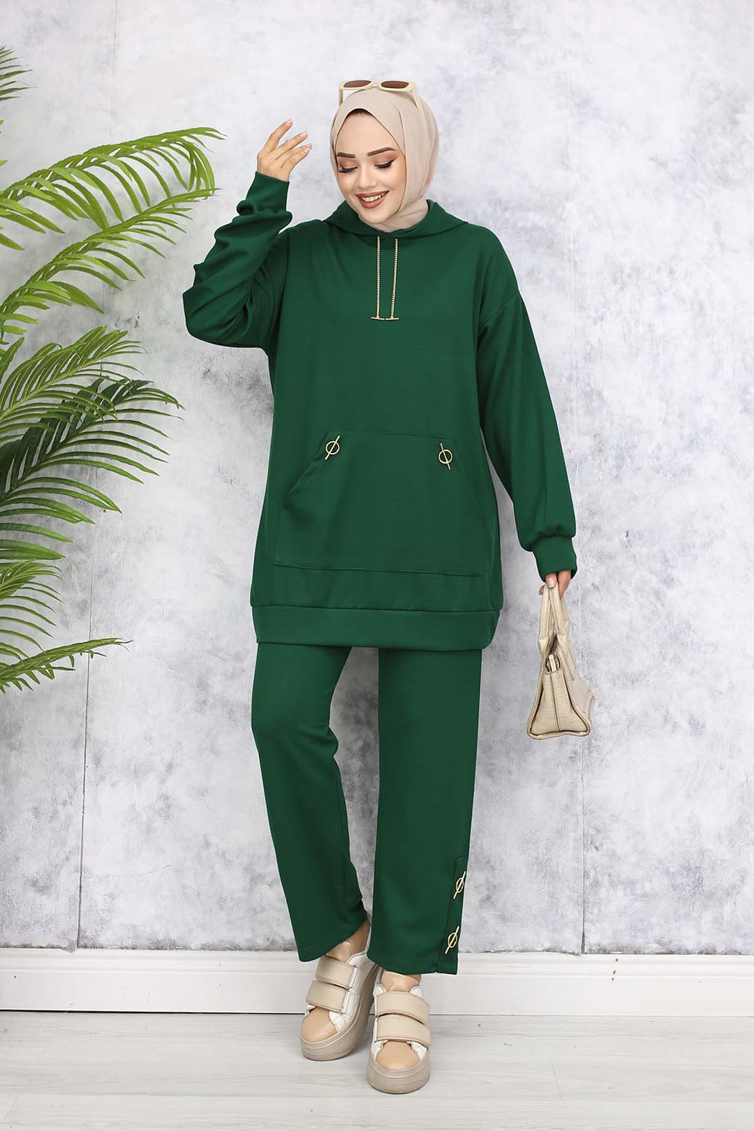 BNG Women Gold Accessorized Two-Piece Set 4580 Emerald Green - Enid