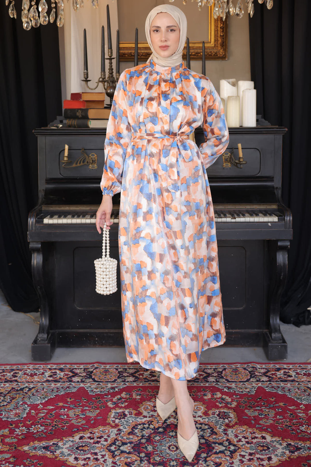 BNG Women Patterned Hijab Dress Orange - Clermont