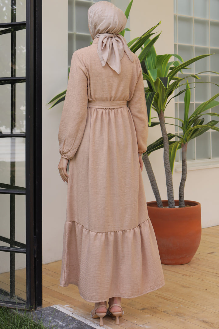 BNG Women Linen Dress with Pearl Necklace Beige - Clermont