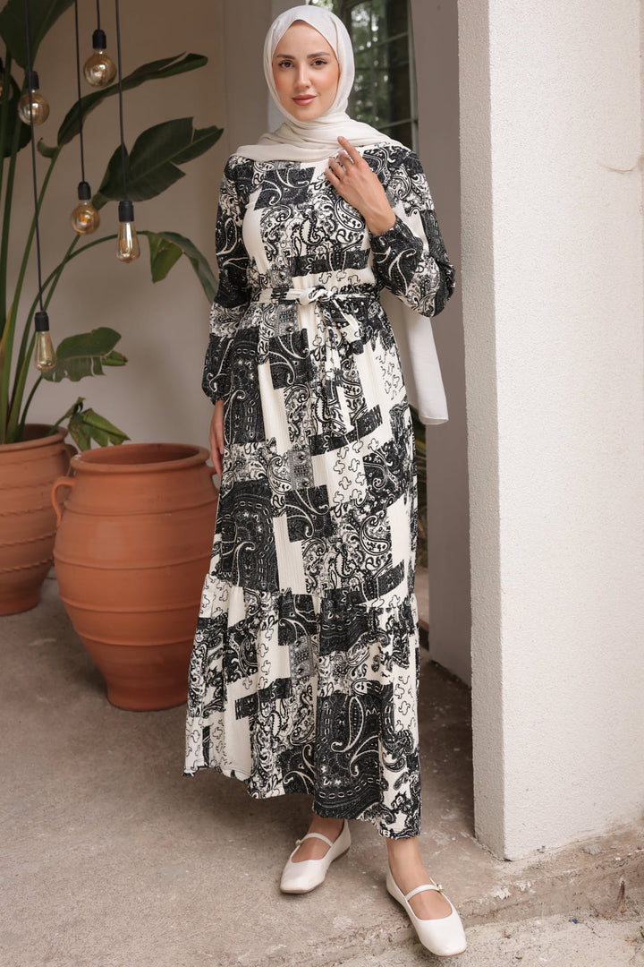 BNG Women Patterned Hijab Dress Black - Clermont
