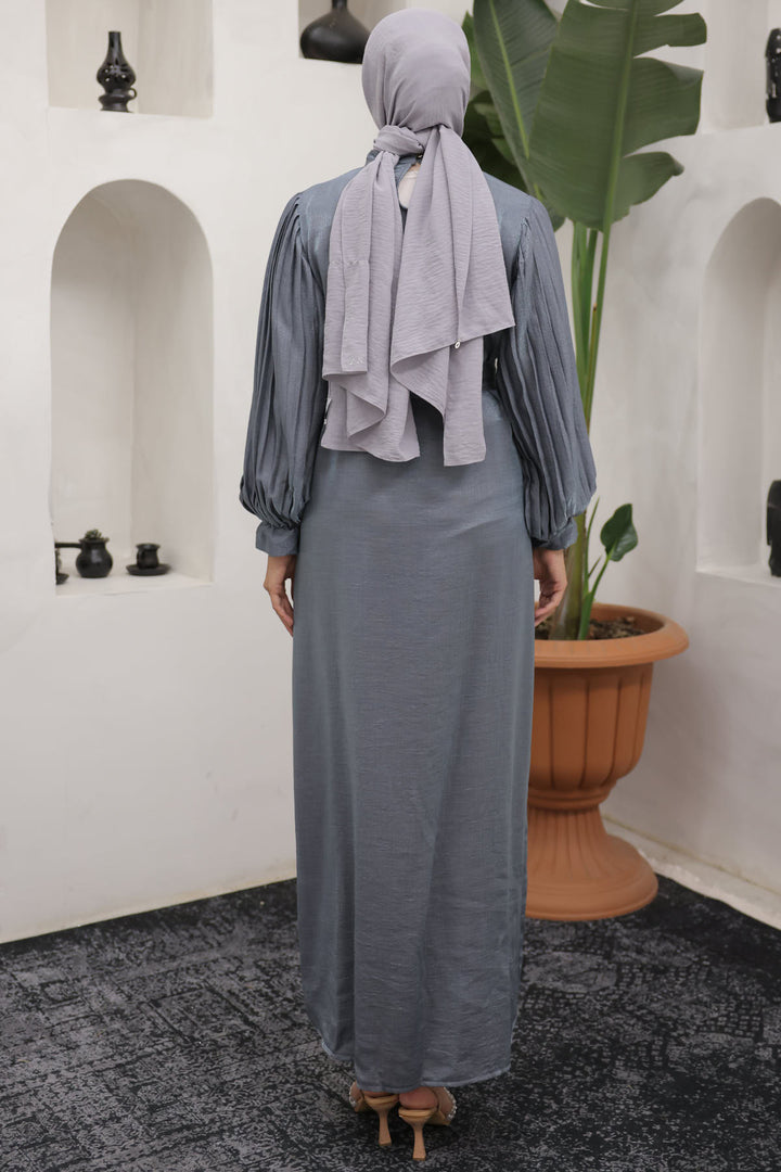 BNG Women Sleeves Pile Detailed Hijab Dress Gray - Clermont