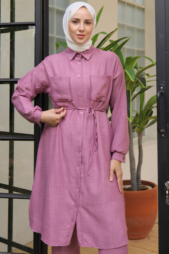 BNG Women Long Tunic Linen Suit Rose Pink - Clermont