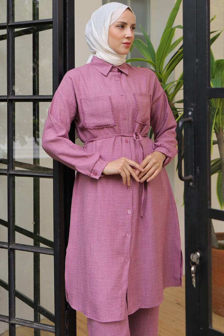 BNG Women Long Tunic Linen Suit Rose Pink - Clermont