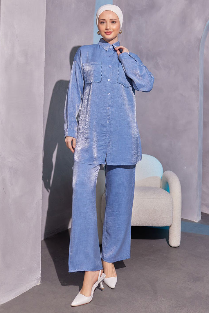 BNG Women Pockets Beaded Detail Two-Piece Set Blue - Clermont