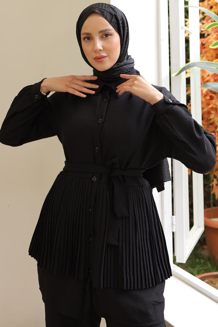 BNG Women Pleated Detailed Two-Piece Black Suit - Clermont