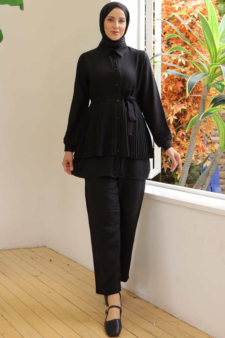 BNG Women Pleated Detailed Two-Piece Black Suit - Clermont