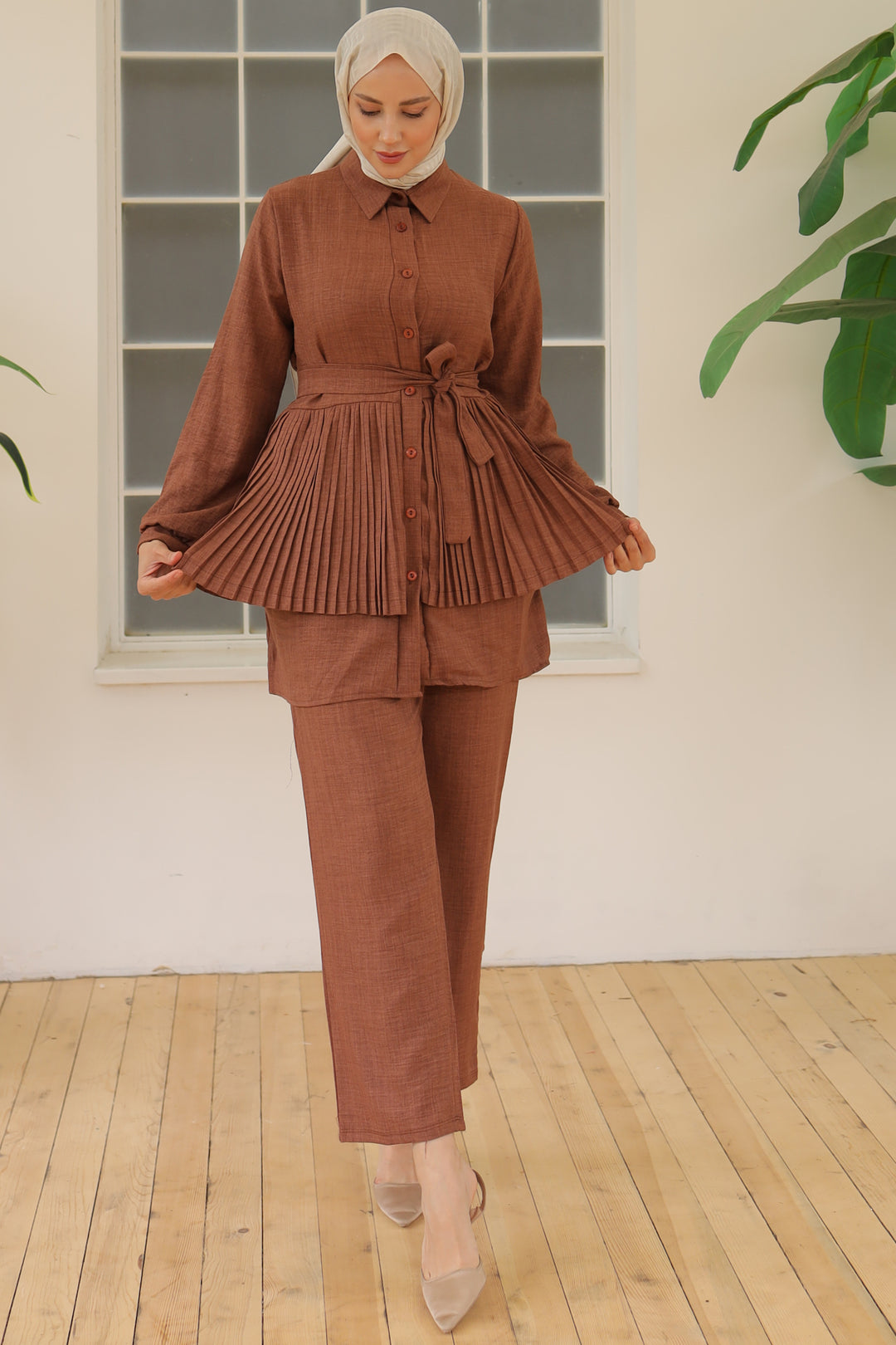 BNG Women Please Detailed Two-Piece Set Brown - Clermont