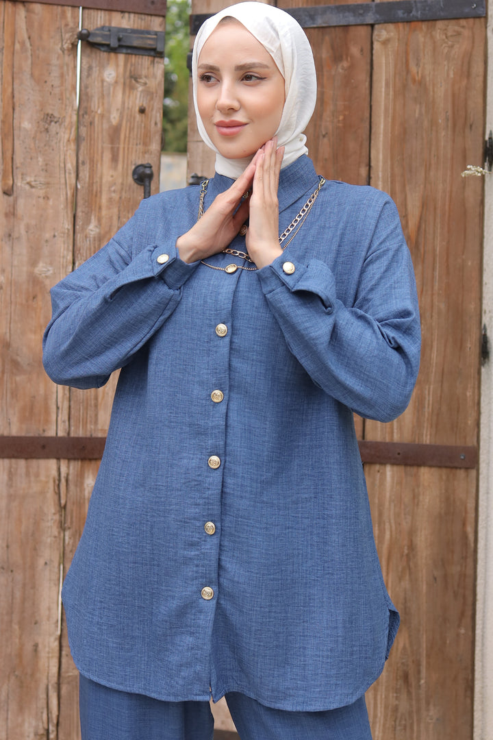 BNG Women Button Detailed Accessorized Two-Piece Set Indigo - Clermont