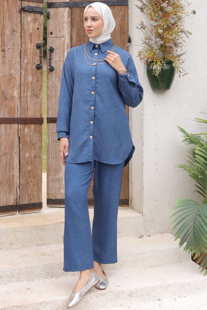 BNG Women Button Detailed Accessorized Two-Piece Set Indigo - Clermont