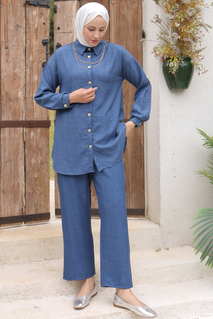 BNG Women Button Detailed Accessorized Two-Piece Set Indigo - Clermont