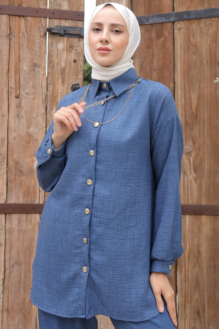 BNG Women Button Detailed Accessorized Two-Piece Set Indigo - Clermont