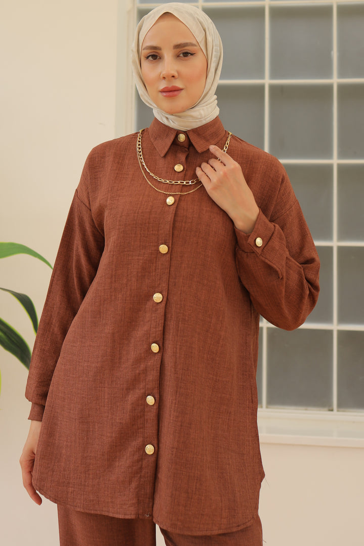 BNG Women Brown Two-Piece Set with Button Detail Accessories - Clermont