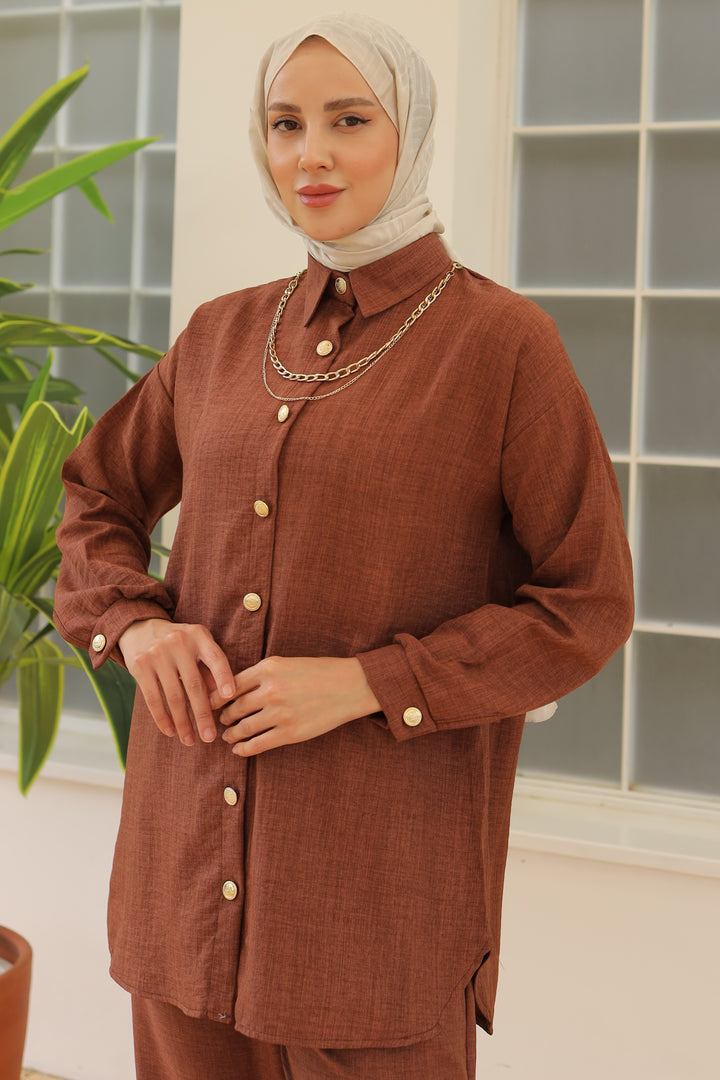 BNG Women Brown Two-Piece Set with Button Detail Accessories - Clermont