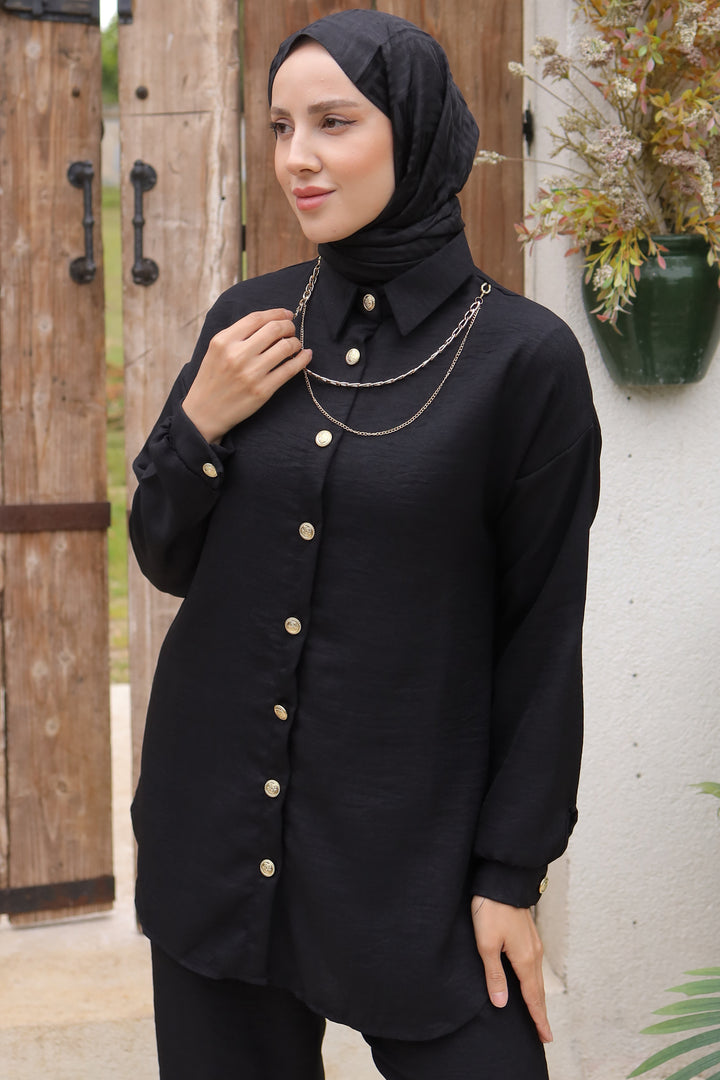 BNG Women Black Two-Piece Set with Button Detail Accessories - Clermont