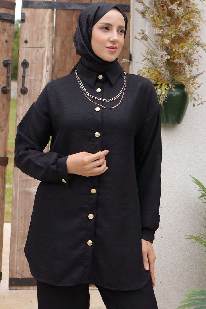 BNG Women Black Two-Piece Set with Button Detail Accessories - Clermont