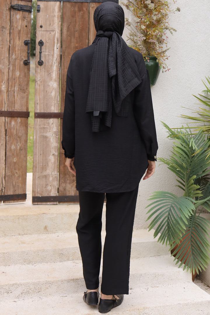 BNG Women Black Two-Piece Set with Button Detail Accessories - Clermont