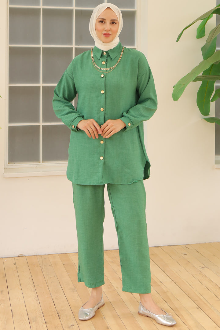 BNG Women Button Detailed Accessorized Two-Piece Set Green - Clermont