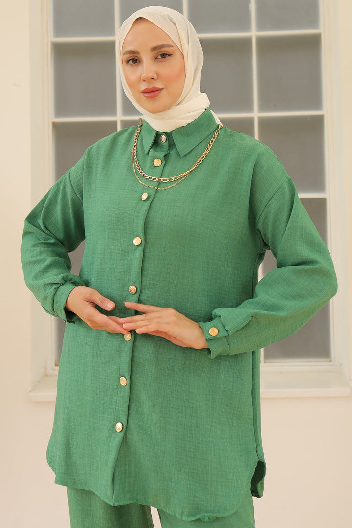 BNG Women Button Detailed Accessorized Two-Piece Set Green - Clermont
