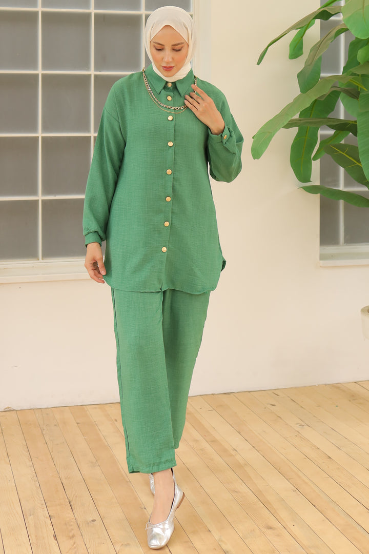 BNG Women Button Detailed Accessorized Two-Piece Set Green - Clermont