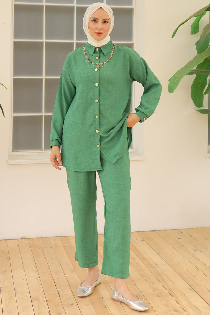 BNG Women Button Detailed Accessorized Two-Piece Set Green - Clermont