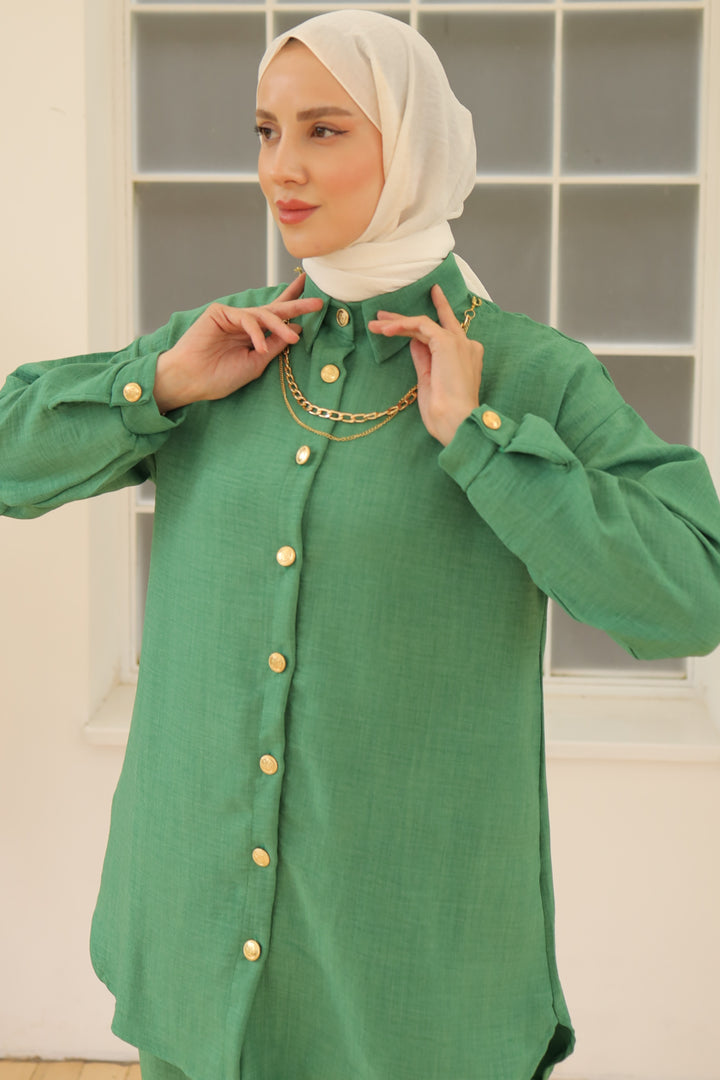 BNG Women Button Detailed Accessorized Two-Piece Set Green - Clermont