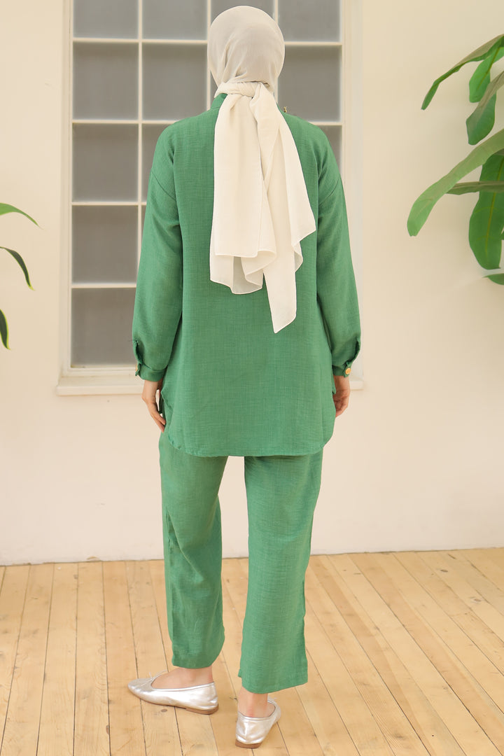 BNG Women Button Detailed Accessorized Two-Piece Set Green - Clermont