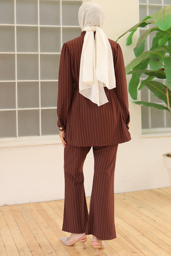 BNG Women Striped Crepe Suit Brown - Clermont