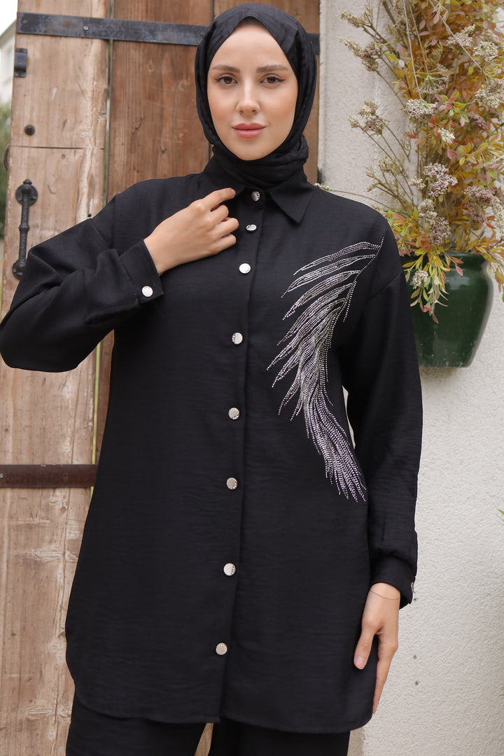 BNG Women Leaf Stone Linen Set Black - Clermont