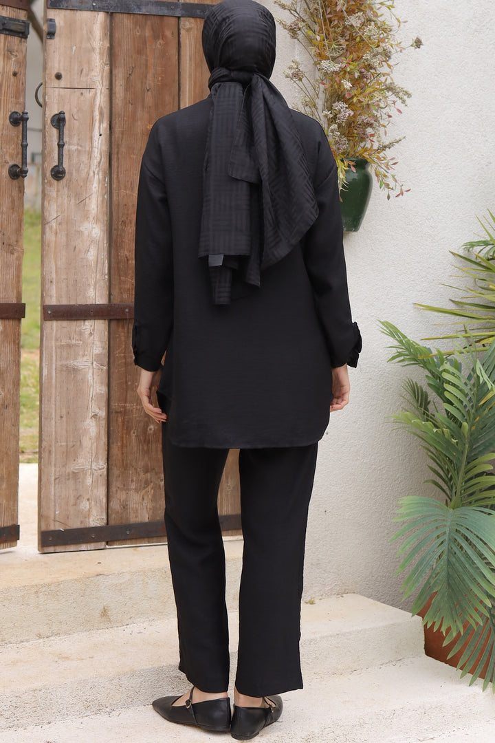 BNG Women Leaf Stone Linen Set Black - Clermont