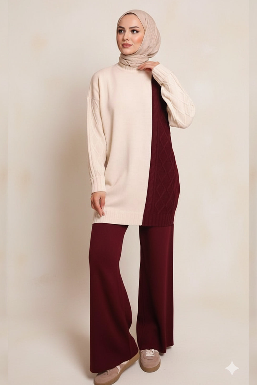 BNG Women Parçalı Örgü Desen Triko Takım N7040 Bordo - Brixton