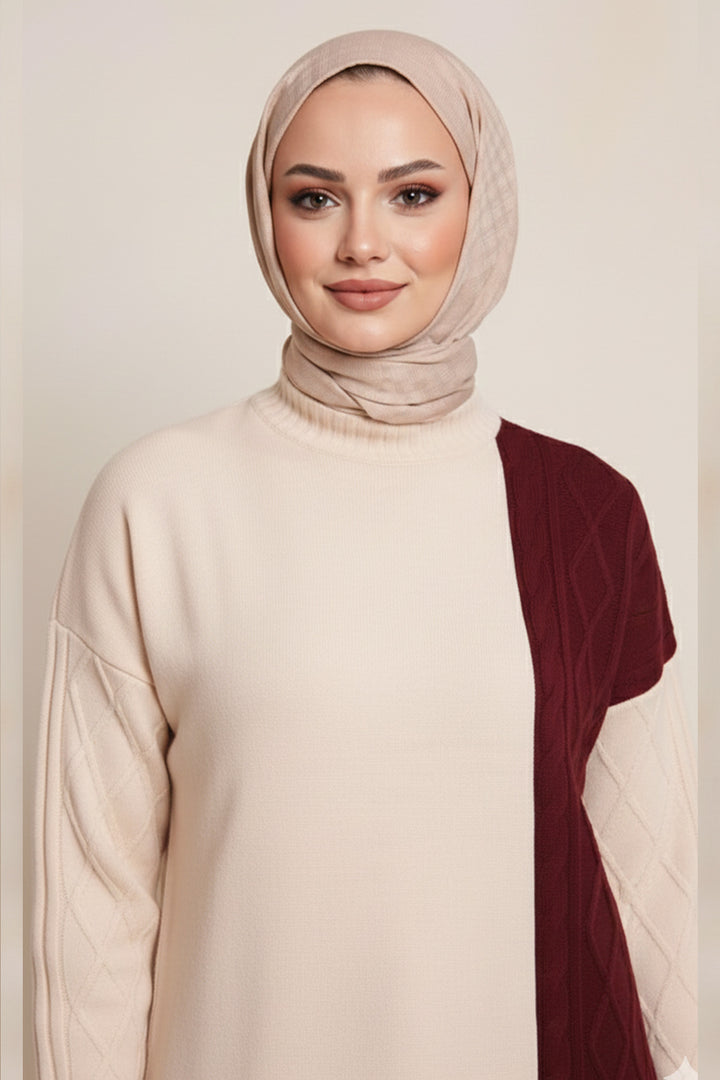 BNG Women Parçalı Örgü Desen Triko Takım N7040 Bordo - Brixton