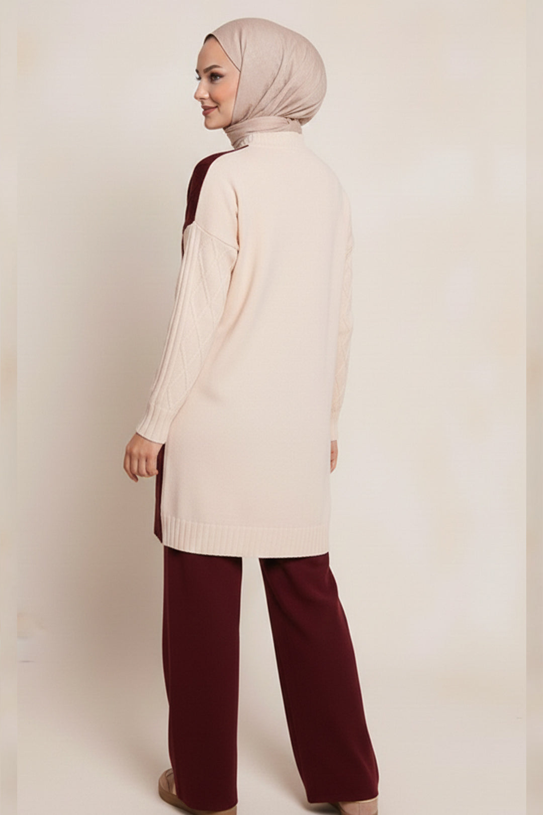 BNG Women Parçalı Örgü Desen Triko Takım N7040 Bordo - Brixton