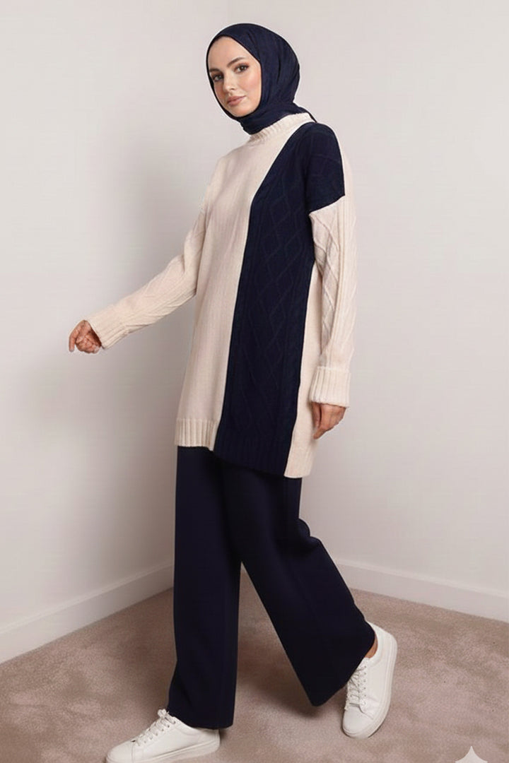 BNG Women Knitted Patterned Sweater Set N7040 Navy Blue - Encinitas