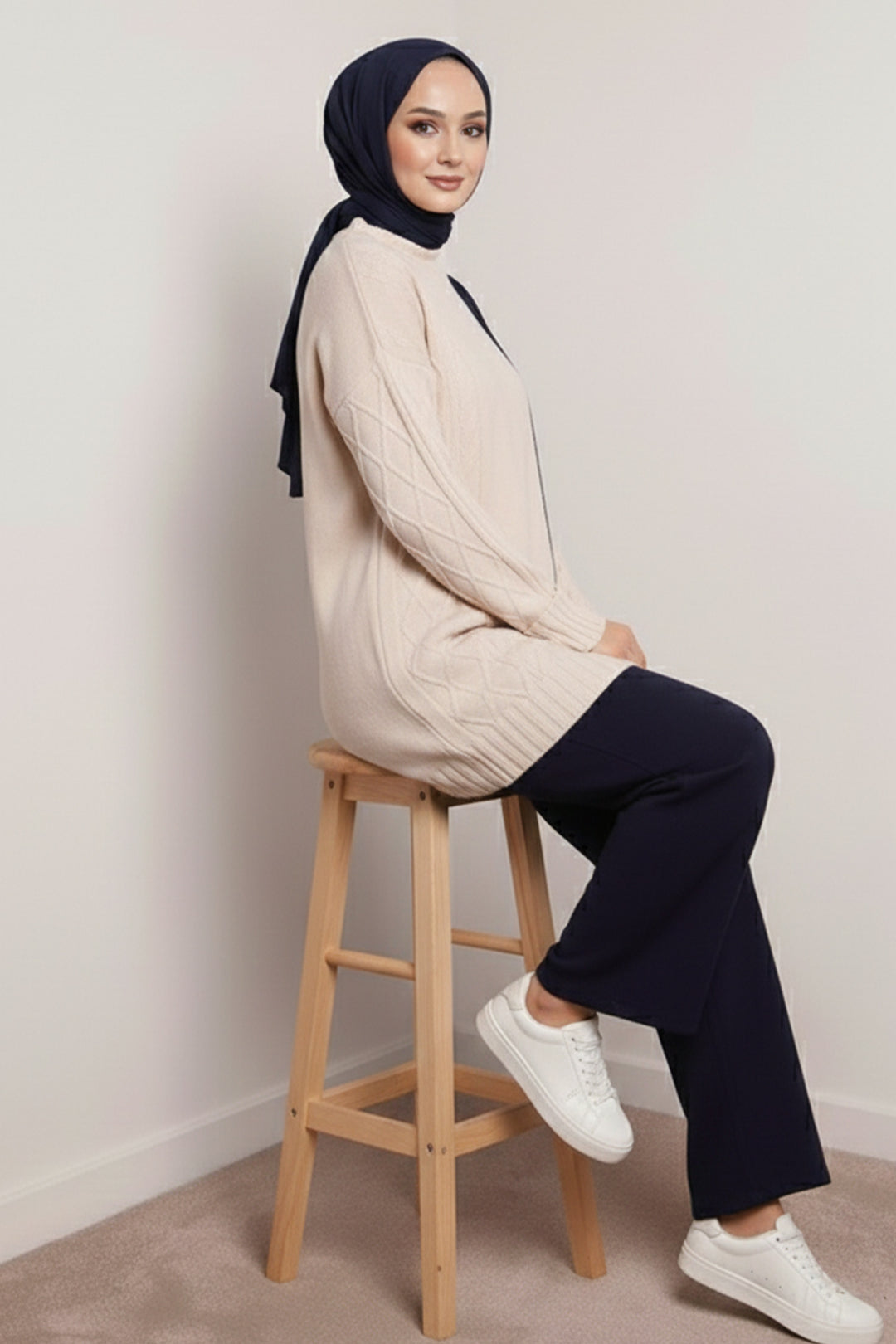 BNG Women Knitted Patterned Sweater Set N7040 Navy Blue - Encinitas