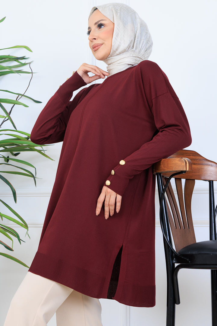 BNG Women Buttoned Sleeve Knit Tunic N7005 Burgundy - Levallois-Perret