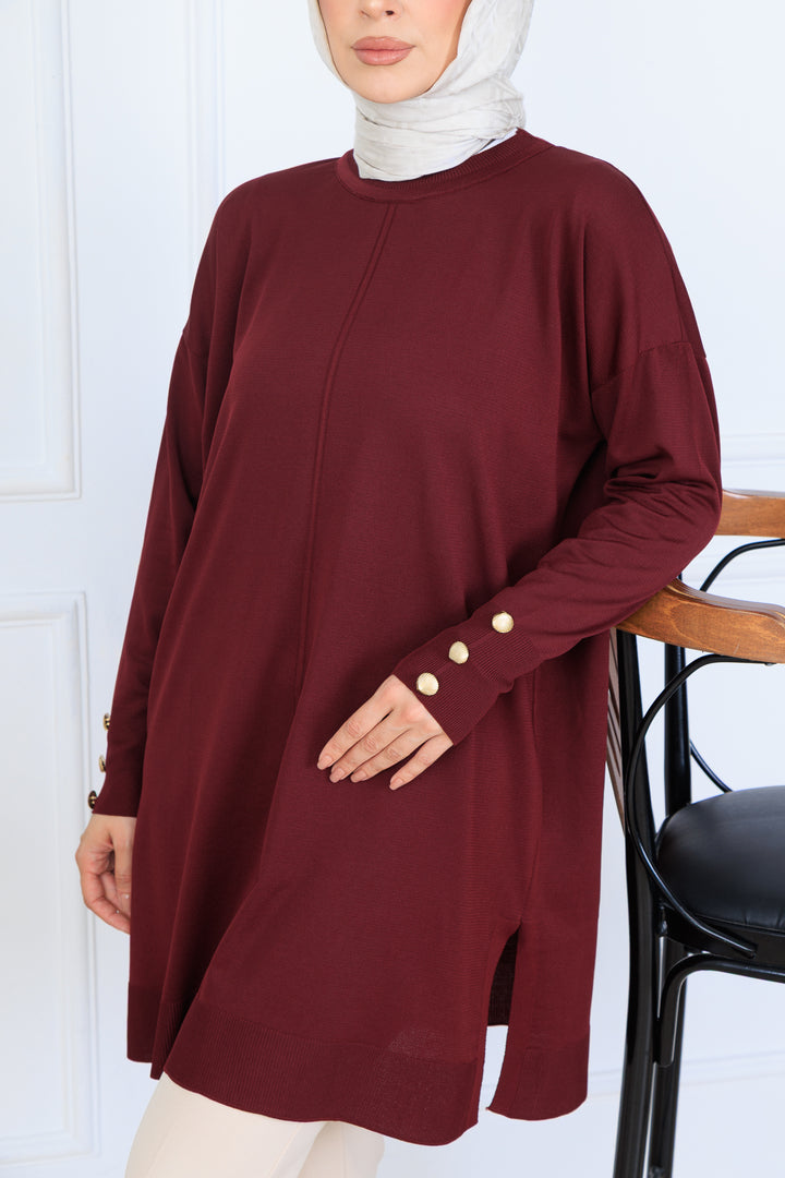 BNG Women Buttoned Sleeve Knit Tunic N7005 Burgundy - Levallois-Perret