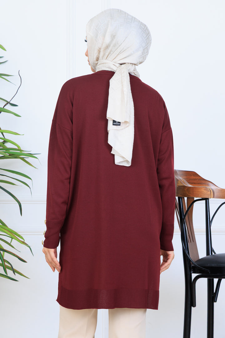 BNG Women Buttoned Sleeve Knit Tunic N7005 Burgundy - Levallois-Perret