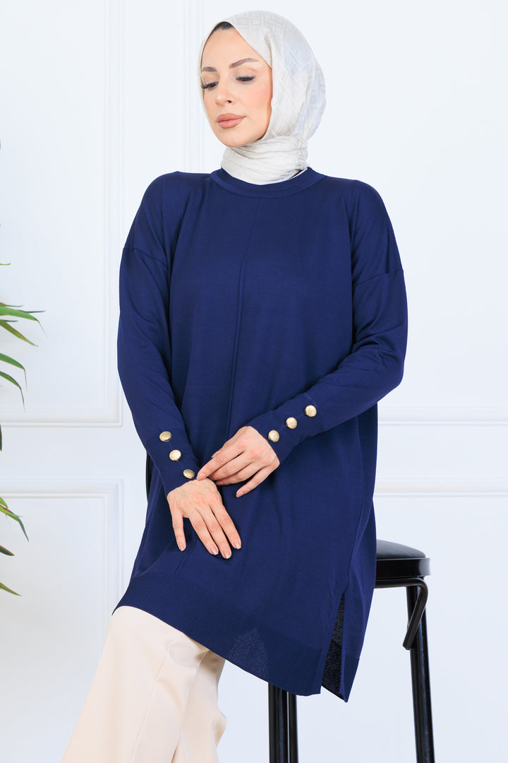 BNG Women Kolu Düğmeli Triko Tunik N7005 Lacivert - Bellinzona