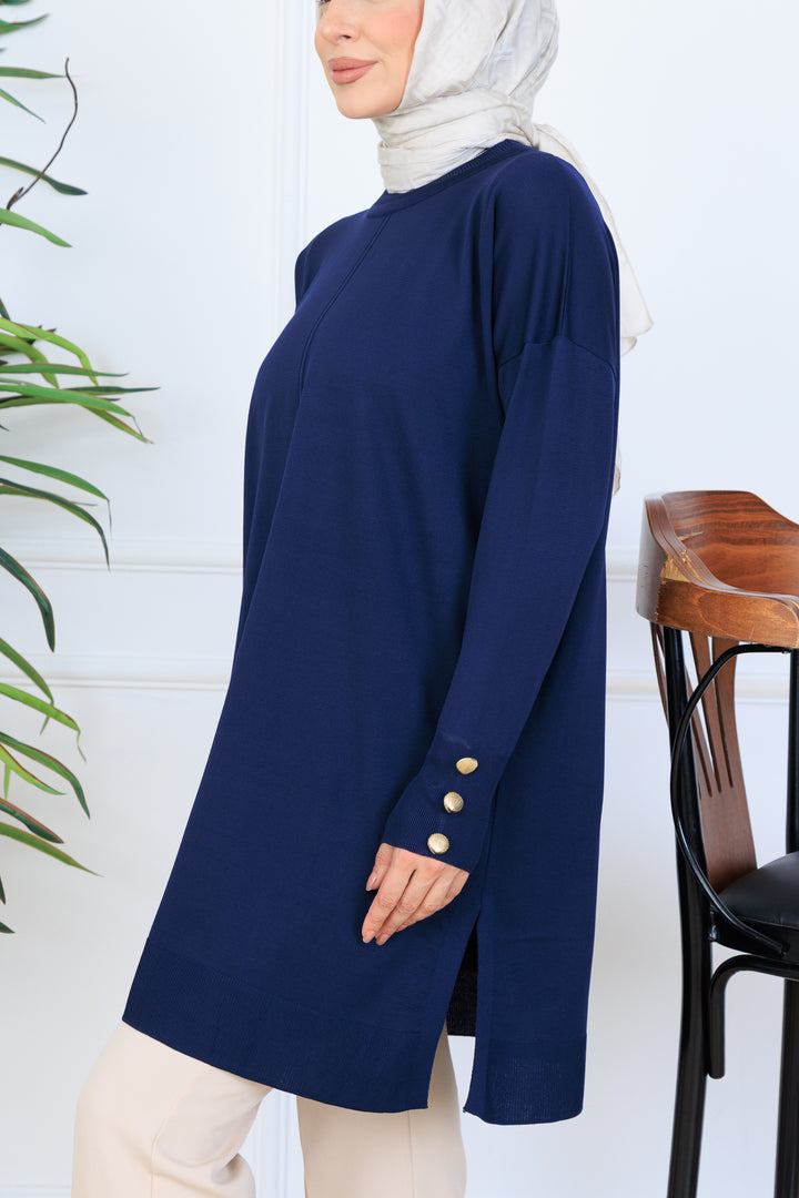BNG Women Kolu Düğmeli Triko Tunik N7005 Lacivert - Bellinzona