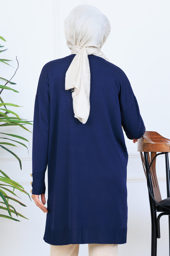 BNG Women Kolu Düğmeli Triko Tunik N7005 Lacivert - Bellinzona
