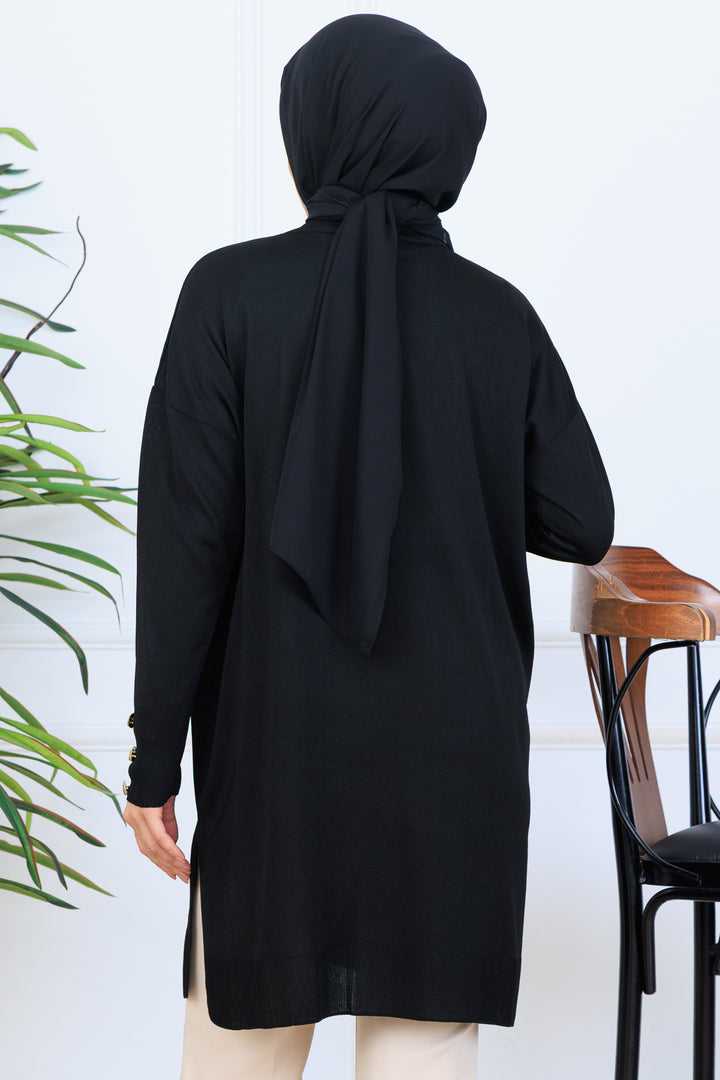 BNG Women Kolu Düğmeli Triko Tunik N7005 Siyah - Erith