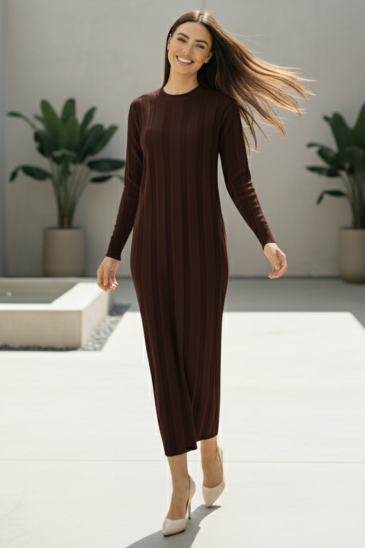 BNG Women Triko Elbise N7050 Kahverengi - Indio