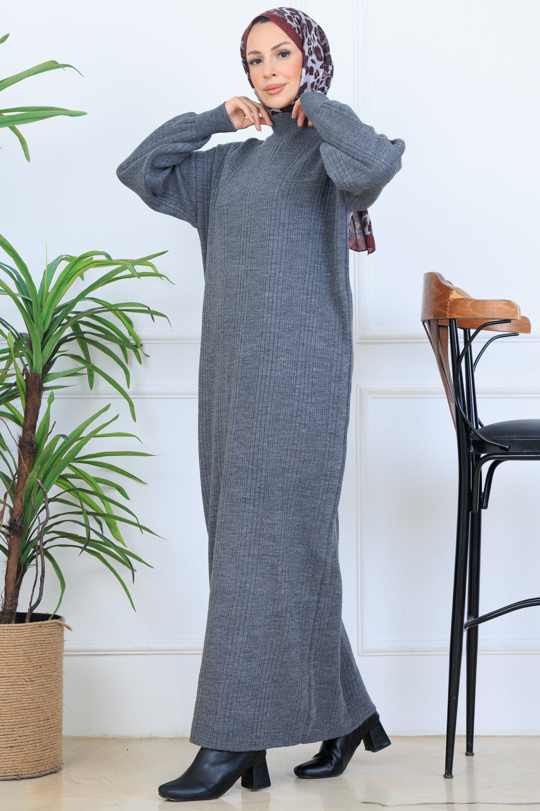 BNG Women Ribbed Knit Dress N7080 Anthracite - Brindisi