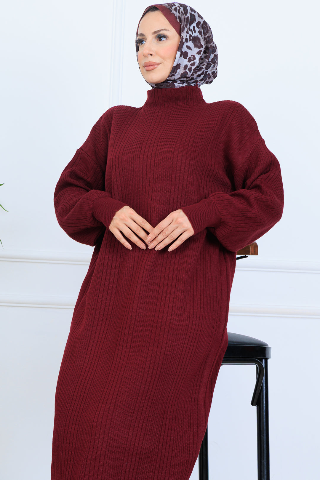 BNG Women Ribbed Knit Dress N7080 Burgundy - Houston