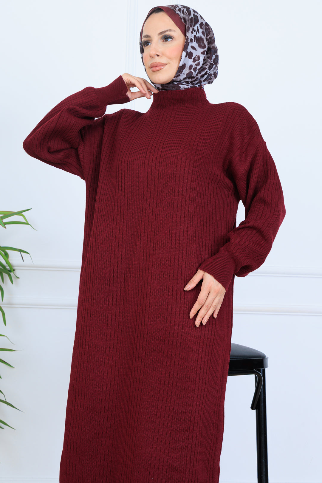 BNG Women Ribbed Knit Dress N7080 Burgundy - Houston