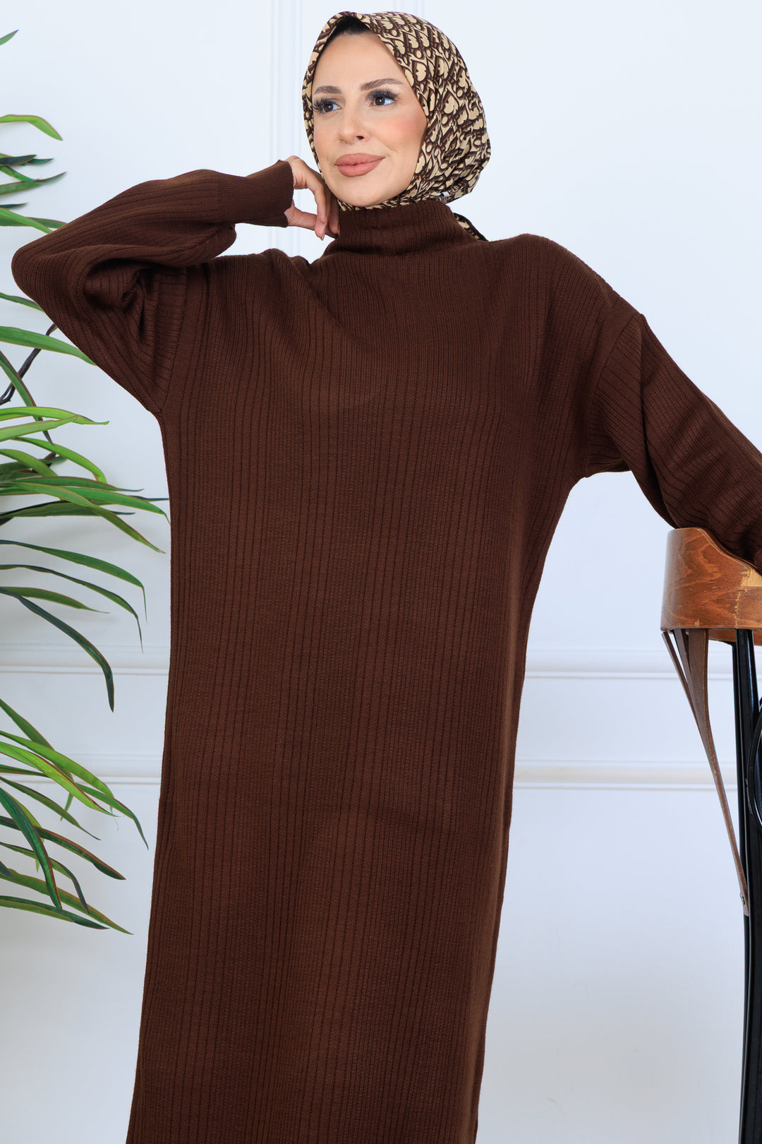 BNG Women Ribbed Knit Dress N7080 Brown - Chalco